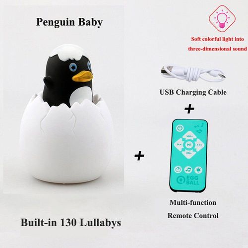 Multi-Forme Creative Simulation Oeuf De Dinosaure Veilleuse Capteur Pats Musique Coloree Lampe De Table Bebe Aide Au Sommeil Enfants Jouet Lumineux,Pingouin