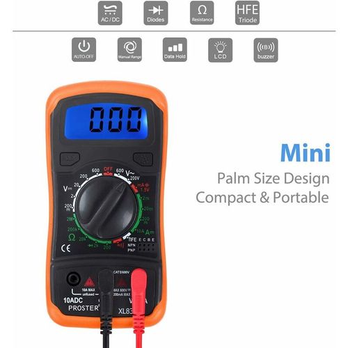 Multimètre Numérique MiniMultimètre de Gamme Manuelle Testeur des Piles Mètre Compteur DMM pour