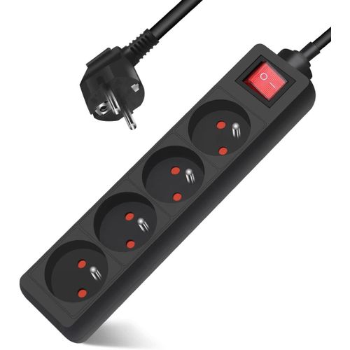 Multiprise 4 Prises 16a 2p + T Avec Interrupteur,Bloc 3 Prises,Rallonge 3m 230 V Avec Scurit Enfant,Noir.[Y328]
