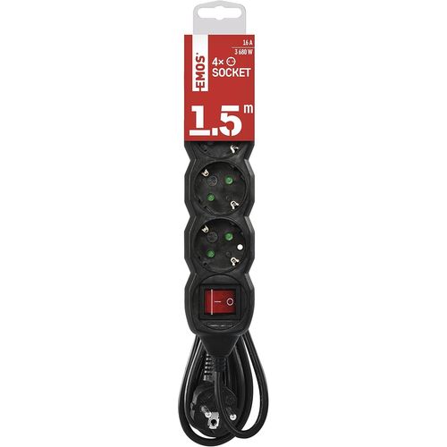 Multiprise 4 Prises Avec Interrupteur, Cble De 150 Cm, Noir, Prises Orientes  45, Section 1,5 Mm, Multiprise Schuko Avec Protection De Contact Accrue, Ip20 Pour L'intrieur