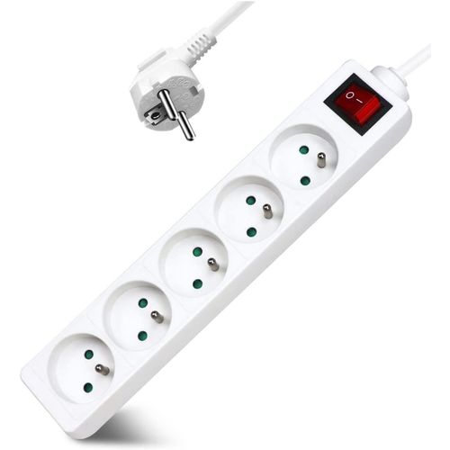 Multiprise 5 Prises 16a 2p + T Avec Interrupteur,Bloc 3 Prises,Rallonge 3m 230 V Avec Scurit Enfant,Blanc.[Y326]