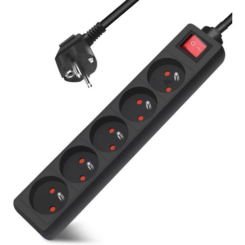 Multiprise 5 Prises 16a 2p + T Avec Interrupteur,Bloc 5 Prises,Rallonge 3m 230 V Avec Scurit Enfant,Noir.[Y329]