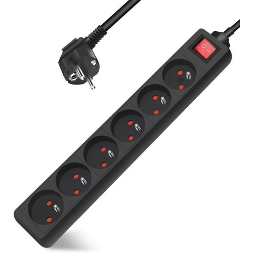 Multiprise 6 Prises 16a 2p + T Avec Interrupteur, Bloc 6 Prises, Rallonge 3m 230 V Avec Scurit Enfant, Noir