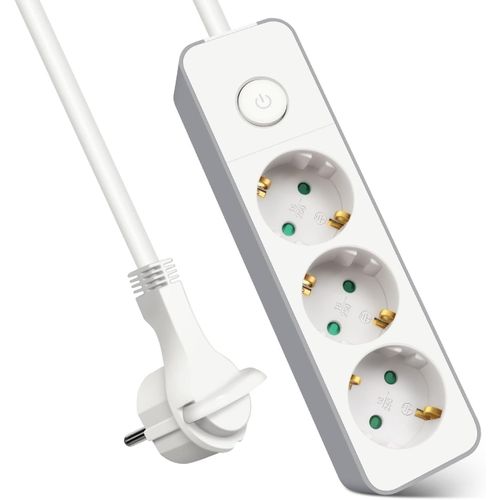 Multiprise Avec 3 Prises, Rallonge Prise Avec Interrupteur, 5 M, Pour La Maison, Le Bureau Et Les Voyages, 3680 W, 3 G X 1,5 Mm, Blanc, 1 Pice