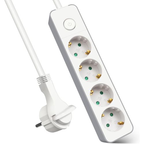 Multiprise Avec 4 Prises, Rallonge Prise Avec Interrupteur, 5 M, Pour La Maison, Le Bureau Et Les Voyages, 3680 W, 3 G X 1,5 Mm, Blanc, 1 Pice.[G590]