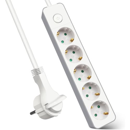 Multiprise Avec 5 Prises, Rallonge Prise Avec Interrupteur, 3 M, Pour La Maison, Le Bureau Et Les Voyages, 3680 W, 3 G X 1,5 Mm, Blanc, 1 Pice.[G1599]