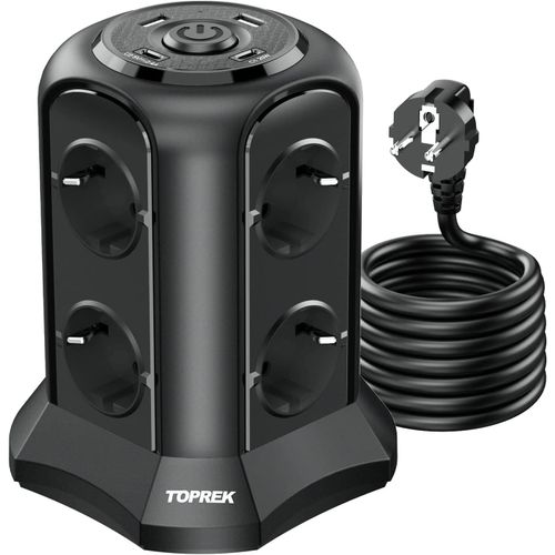 Multiprise Avec Interrupteur, 8 Prises Multiprise Electrique Avec 2 Usb A & 2 Usb C(Usb C1 20w Pd3.0 Charge Rapide),4000w/16a,Parafoudre Et 2m Cble La Maison Et Au Bureau (Noir)