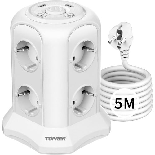 Multiprise Avec Interrupteur, 8 Prises Multiprise Electrique Avec 2 Usb-A & 2 Usb-C(Usb C1 20w Pd3.0 Charge Rapide),4000w/16a,Parafoudre Et 5m Cble La Maison Et Au Bureau (Blanc)
