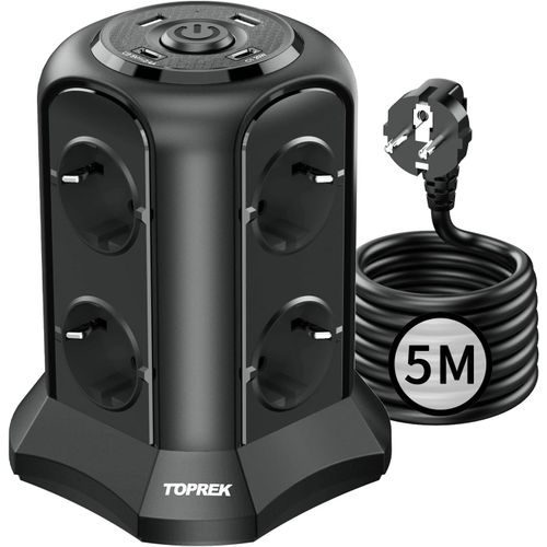 Multiprise Avec Interrupteur, 8 Prises Multiprise Electrique Avec 2 Usb-A & 2 Usb-C(Usb C1 20w Pd3.0 Charge Rapide),4000w/16a,Parafoudre Et 5m Cble La Maison Et Au Bureau (Noir)