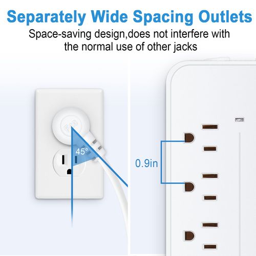 Multiprise Avec Protection Contre Les Surtensions 12 En 1, Rallonge, Prise Plate, Multiprise Avec Long Cordon, 8 Prises Et 3 Ports Usb Et 1 Port Usb-C, Multiprise Murale 1700 J Pour Bureau à Domicile