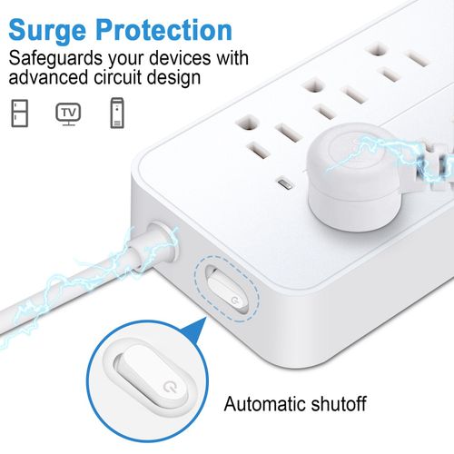 Multiprise Avec Protection Contre Les Surtensions 12 En 1, Rallonge, Prise Plate, Multiprise Avec Long Cordon, 8 Prises Et 3 Ports Usb Et 1 Port Usb-C, Multiprise Murale 1700 J Pour Bureau à Domicile