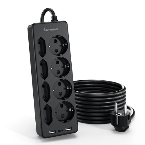 Multiprise Avec Usb, Multiprise 8 Prises Ca Et 2 Usb A 1 Usb C, Multiprise, Protection Contre La Surprise, 3 M, Rallonge Prise Plate Avec Interrupteur Pour Table, Bureau, Maison, Noir
