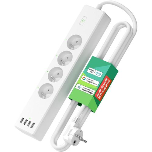 Multiprise Connecte (Fr), 16a Prise Wifi Compatible Avec Alexa Et Google Home, Multiprise Programmable (4 Prises Ac Et 4 Ports Usb) Avec Fonction Du Temps Et Contrle  Distance[Mat790778]
