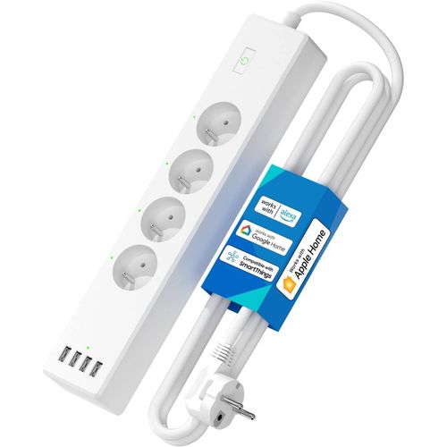 Multiprise Connecte (Type E), 16a Multiprise Wifi Compatible Avec Apple Homekit, Alexa Et Google Home (4 Prises Ac Et 4 Ports Usb), Multiprise Intelligente Avec Commande Vocale[Mat790779]