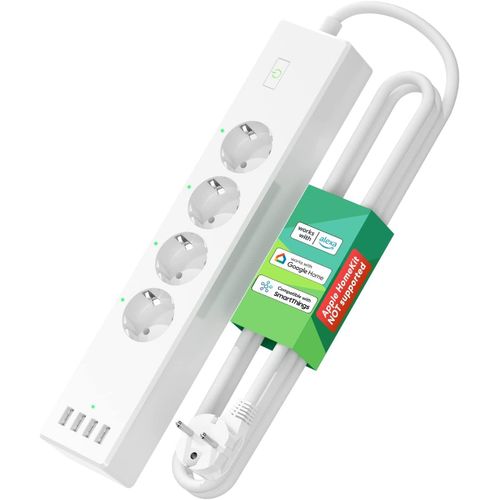 Multiprise Connecte (Type F), 16a Multiprise Wifi Avec 4 Prises Et 4 Ports Usb Compatible Avec Alexa Et Google Home, Prise Wifi Avec Commande Vocale Et Contrle  Distance[Mat790777]