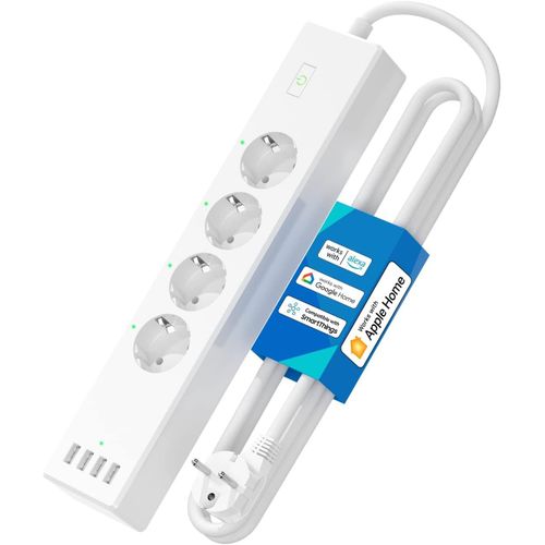 Multiprise Connecte (Type F), 16a Multiprise Wifi Compatible Avec Apple Homekit, Alexa Et Google Home (4 Prises Ac Et 4 Ports Usb), Prise Wifi Avec Commande Vocale Et Contrle  D[Mat791099]