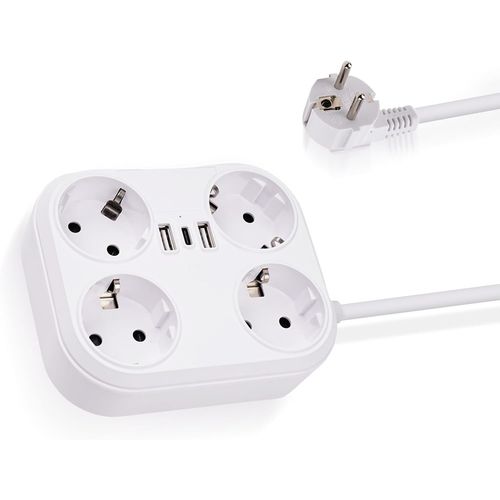 Multiprise, Multiprise 4 Compartiments Avec 2 Prises Usb-A 1 Prise Usb-C Protge Contre Les Surtensions Avec Cble De 1.8m Pour Bureau  Domicile Blanc