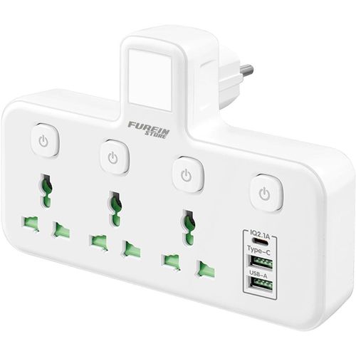 Multiprise Universelle Avec Interrupteur Indpendant, Prise Multiple Usb Avec 2 Ports Usb A Et 1 Type C, clairage Led Et Interrupteur Avec Lumire (U06l Blanc)