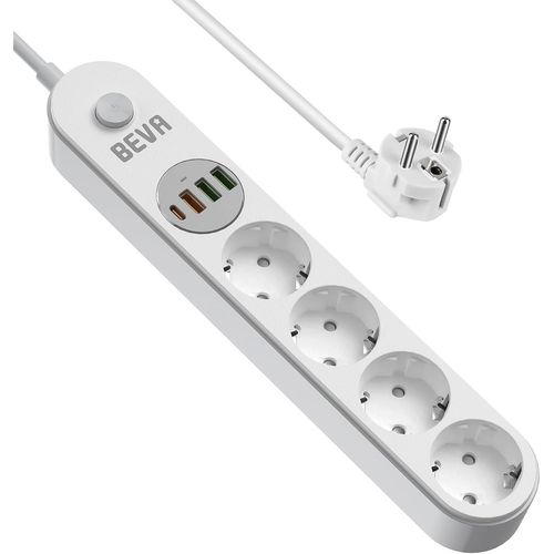 Multiprise USB Multiprise Parasurtenseur 4 Prises avec 1 USB C+ 3 USB-A,Power Strip avec Interrupteur,Multi Prise Protection Contre Surcharges et Surtensions,Multiprise Electrique de 2m.[Y515]
