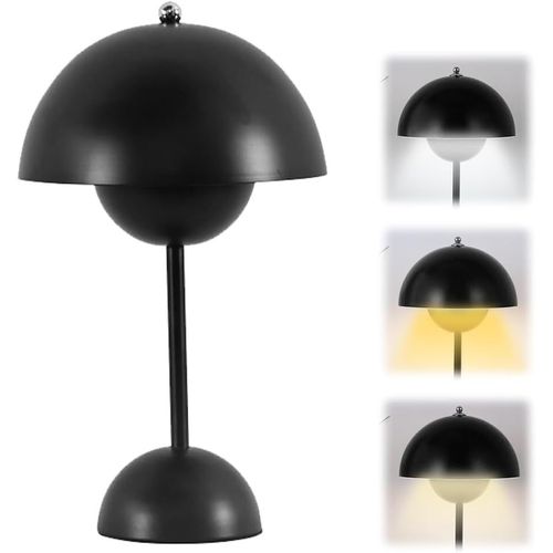 Mushroom Table Lamp,Led Cordless 3000k-6000k Modern Rechargeable Touch Dimmable Table Lamp With 3 Brightness Modes,Retro Bedside Lamp (Black)