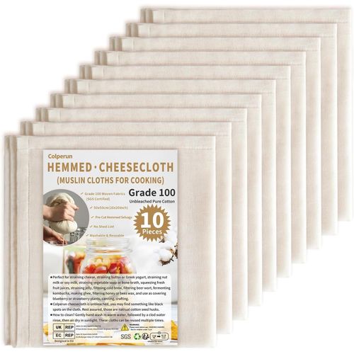 Muslin Cloths For Kitchen 50 X 50 Cm,Reusable Cheese Cloths With Hems For Filter,100% Pure Unbleached Cotton For Making Jam And Cheese-Pack Of 10