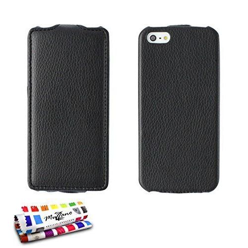 Muzzano Etui  Rabat Folio ``Open Flip`` Noir Pour Apple Iphone 5s De Qualit Suprieure Original - Protection Antichoc Elegante, Optimale Et Durable Au Design Soign Exclusif 1 Stylet Et 1 Chiffon Muzzano Offerts