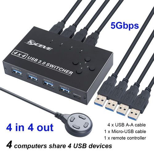 MZX Commutateur USB 3.0 pour 4 ordinateurs portables et PC,sparateur de concentrateur,accessoires KVM pour Macbook Pro,clavier et souris U - Type 4 USB 3.0 SWITCH KM