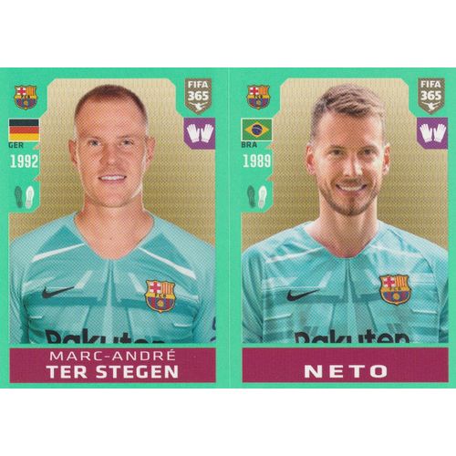 N 92 A / 92 B - Stickers Image Vignette - Panini Fifa 365 - 2020 - The Golden World Of Football - Marc Andre Ter Stegen / Neto - Fc Barcelone