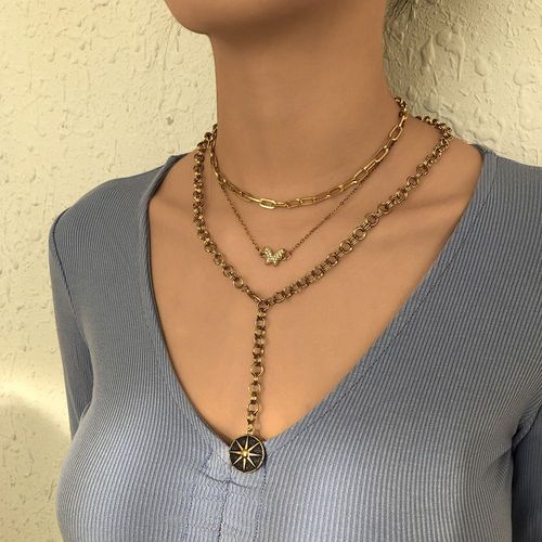 N8872 Baroque Rtro Multicouche Collier Femme Plein Diamant Papillon toile  Huit Branches Punk Chane Exagr Pendentif Collier Lvn5753