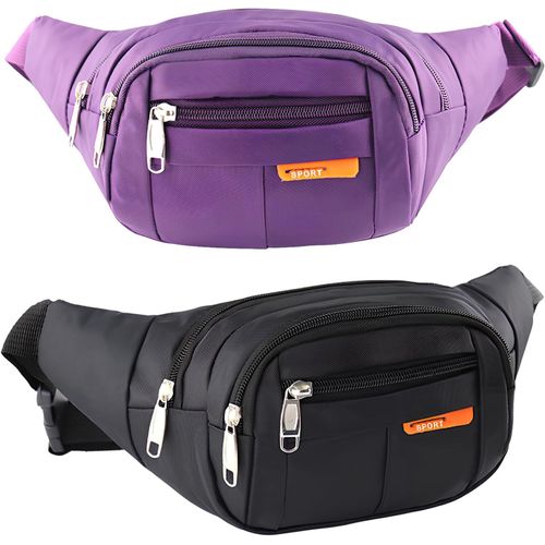 Naeryut-2 Piece Multifunctional Fanny Pack For Men And Women,Waterproof And Adjustable Waist Bag With Zipper For Travel,Hiking,Sports,Shoulder Bag For Outdoor And Festivals,Black+Purple,Sporty