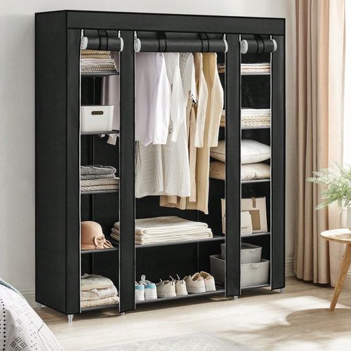 Armoire De Rangement En Tissu, Penderie Avec Housse, Placard, Garde-Robe, 45 X 150 X 175 Cm, 12 Compartiments, Pour Chambre, Vestiaire, Noir