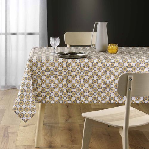 Nappe Antitache Rectangulaire 145x240 Cm - Fleurs Et Ronds Bleu Et Jaune - Multicolore Multicolore