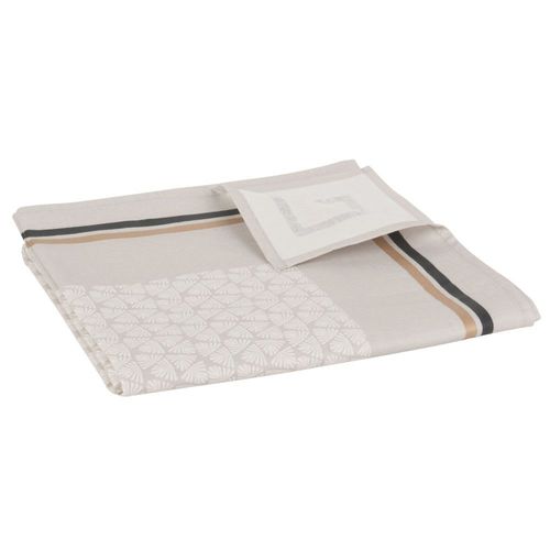 Nappe En Coton Enduite  Motifs Beiges Et Gris Anthracite 140x250