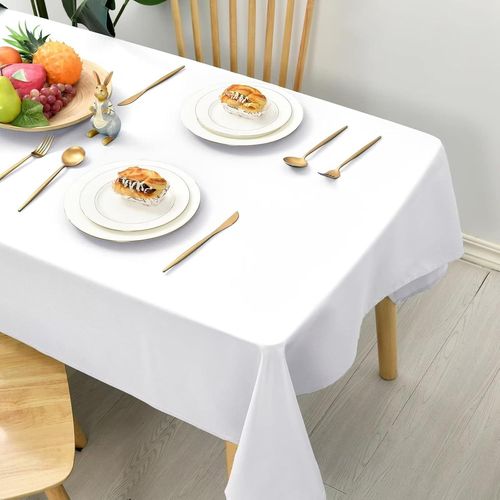 Nappe Lisse, Nappe De Table Rectangulaire Antitache Effet Lotus, Linge De Table Lgrement Dperlant, Blanc, 140x240cm.[G336]