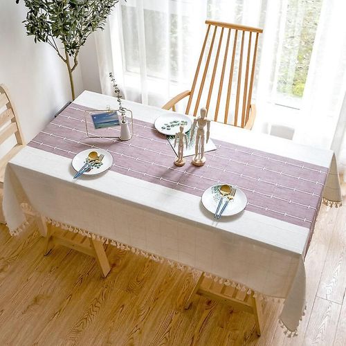 Nappe Rectangulaire En Coton Et Lin Uni, Motif cossais Brod  Pompons, Pour Dcoration De Table De Cuisine Ou De Salle  Manger (60 X 60 Cm, Violet)