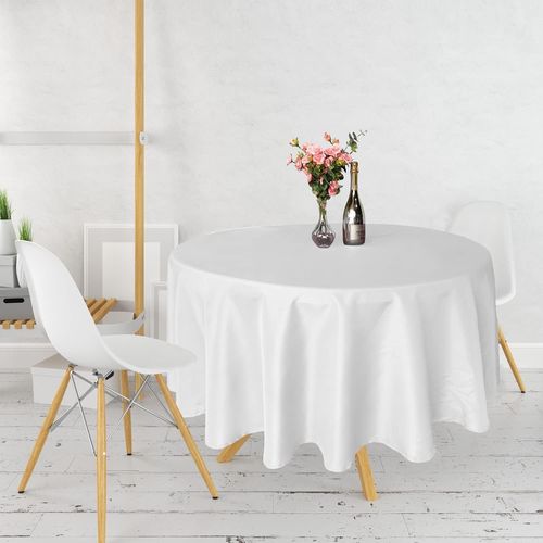 Nappe Ronde En Polyester De 228,6 Cm - Nappe De Table Circulaire En Tissu Durable Pour Dcorations De Mariage, Dner, Anniversaire, Ftes D'anniversaire, vnements, Blanc, 1 Pice
