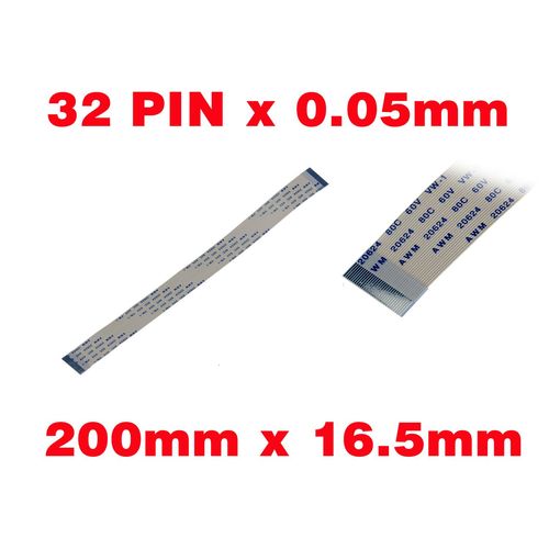 Nappe Ruban ZIF FPC 32 PINS Pas 0.5MM Longueur 200mm Largeur 16.5mm. Connecteurs fils sur la mme face de la nappe AWM