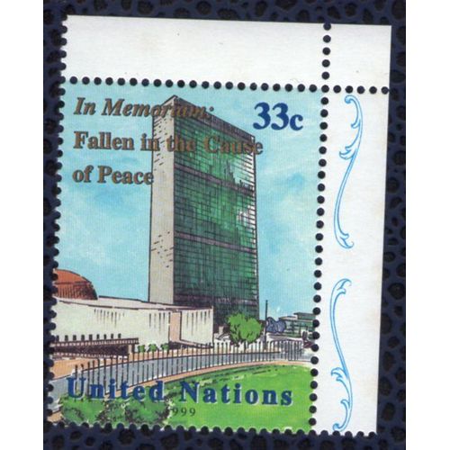 Nations Unies 1999 Onu Neuf Edifice In Memoriam Fallen In The Cause Of Peace Coin De Feuille