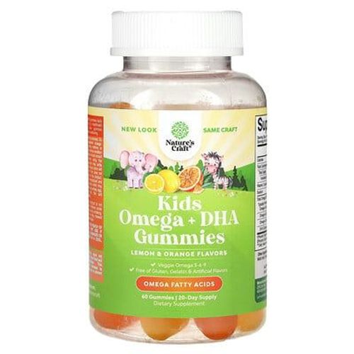 Nature's Craft, Enfants, Gommes Omga + Dha, Citron Et Orange, 60 Gommes