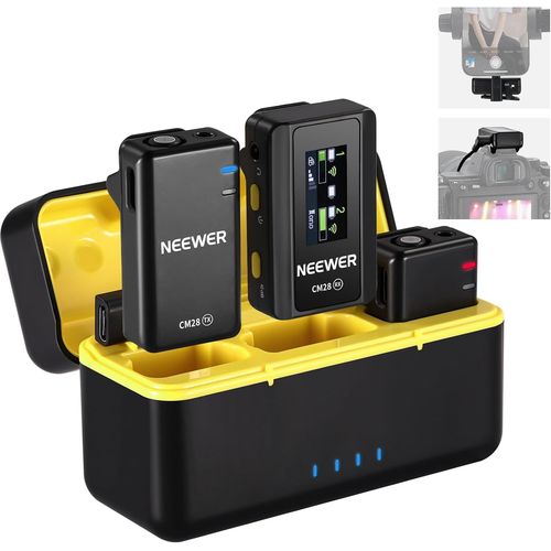 NEEWER CM28 Systme de microphone cravate sans fil ,stockage de 4 Go pour 9 heures de 48 kHz 16 bits Micro cravate audio non compress Compatible avec iPhone/Android/PC/appareil photo