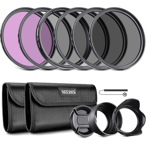 Neewer Kit De Filtres Nd 49 Mm : Uv, Cpl (Polarisation Circulaire), Fld, Nd2, Nd4, Nd8, Pare-Soleil Et Capuchon D'Objectif Compatibles Avec Les Appareils Photo Reflex Numriques Canon, Nikon, Sony