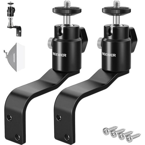 NEEWER Lot de 2 Supports Muraux de Type E, Support Mural pour Anneau Lumineux avec Rotule Amovible, Goujon 5/8", Vis 1/4" pour Flash Stroboscopique, Moniteur de Studio, Charge Maximale : 2kg, TS007