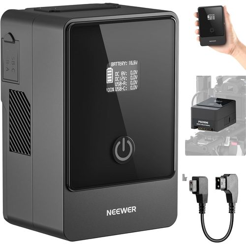 NEEWER Mini Batterie V Mount 6800mAh 99Wh 14,5V, Mini Batterie V-Lock avec PD 65W USB-C/D Tap/BP/USB A/Double Port DC/cran OLED pour Appareil Photo Camra,Compatible avec SmallRig BMPCC 4k 6k, PS099E