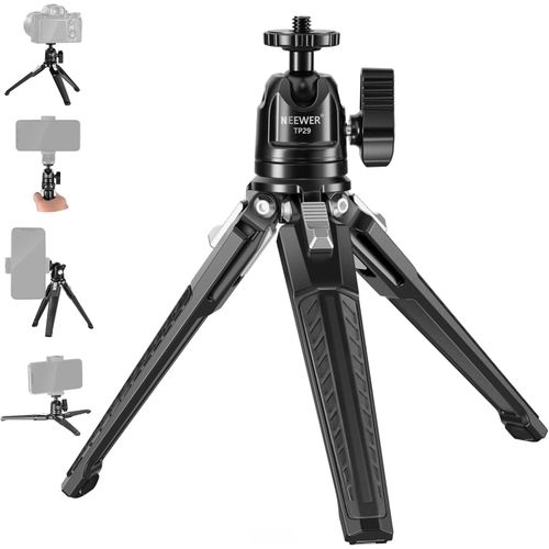 NEEWER Mini Trpied de Table en Mtal avec Rotule 360, Support de Prise de Vue Verticale et Poigne, Trpied de Voyage Portable avec Vis 1/4" pour Camra Smartphone Action Cam, Charge Max. 3kg, TP29