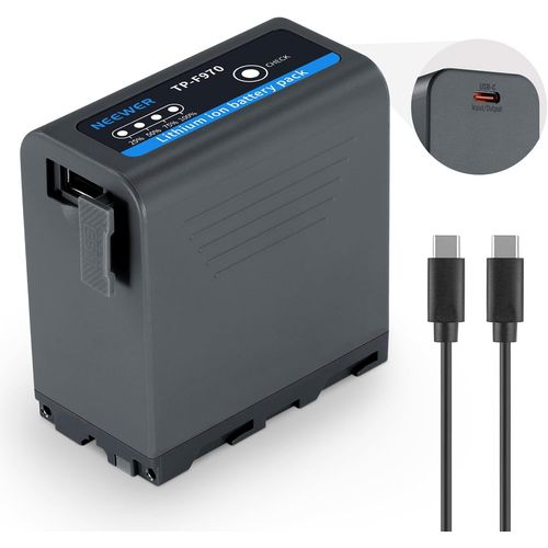 NEEWER NP-F970 10500mAh Batterie Rechange pour Sony FX3/FX30/A7 pour Canon R5 pour Nikon Z8, Cable PD 20W USB C 4,8h Charge Rapide Camera Battery Rechargeable Appareil Photo Camscope clairage, Gris
