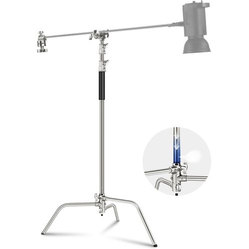 NEEWER Support C avec Perche Pro 100% Acier Inoxydable, Hauteur maximale 330 cm, Support d'clairage de Photographie Robuste avec Bras de Maintien de 128 cm pour rflecteur monolight Softbox