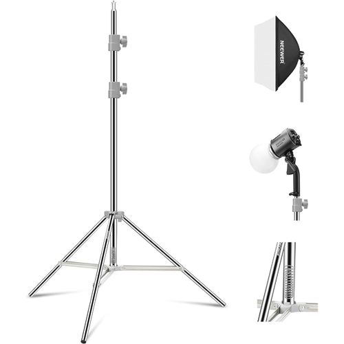 NEEWER Support de lumire amlior de 75"/190cm en Acier Inoxydable  Ressort,trpied de Photographie Pliable pour lumire annulaire LED Strobe Softbox,Charge maximale 13,5lb/6,5kg,ST-190SS