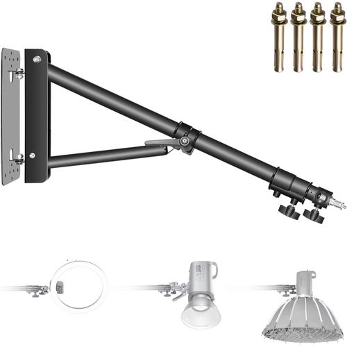 NEEWER Support Mural Bras de Fixation Triangle pour Photographie en Studio Lampe Strobe Monolight Softboxes Parapluies Rflecteurs, Rotation Flexible 180 degrs, Longueur Maxi de 130 cm (Noir)