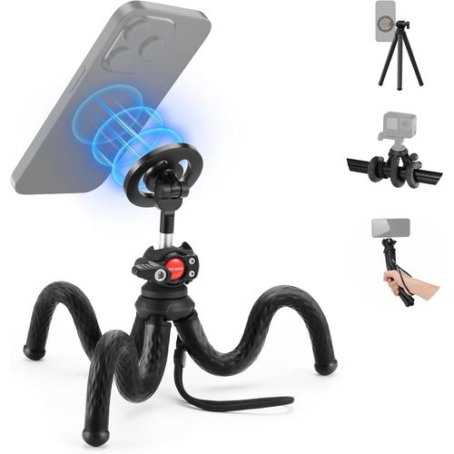 NEEWER Trpied Magntique Flexible Compatible avec Magsafe iPhone 15 Pro Max 14 Sries Android, Mini Trpied Vlog Tlphone avec Rotule pour Poussette Vlo Moto Tube Objets Ronds, TP33