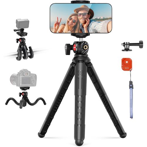 NEEWER Trpied pour iPhone avec tlcommande, Mini trpied Flexible pour tlphone Vlog Selfie Stick avec Support de tlphone et Adaptateur de camra d'action Compatible avec iPhone GoPro Insta360